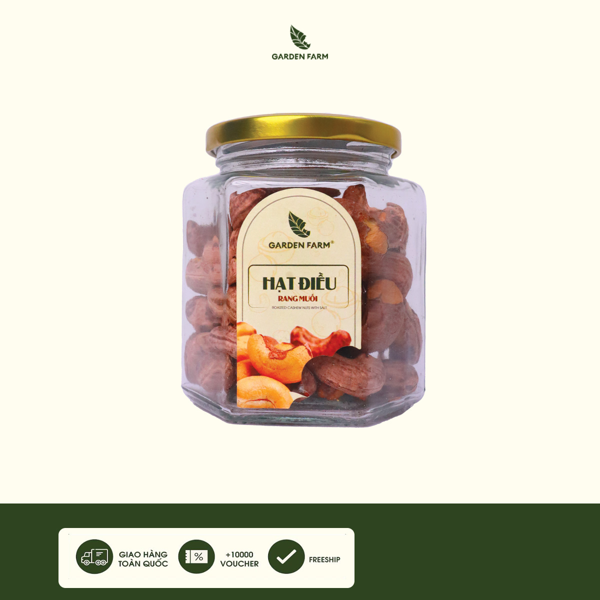 Hạt điều rang muối GARDEN FARM Hũ Thủy Tinh 90g