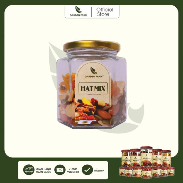 Hạt mix dinh dưỡng GARDEN FARM Hũ Thuỷ Tinh 180g