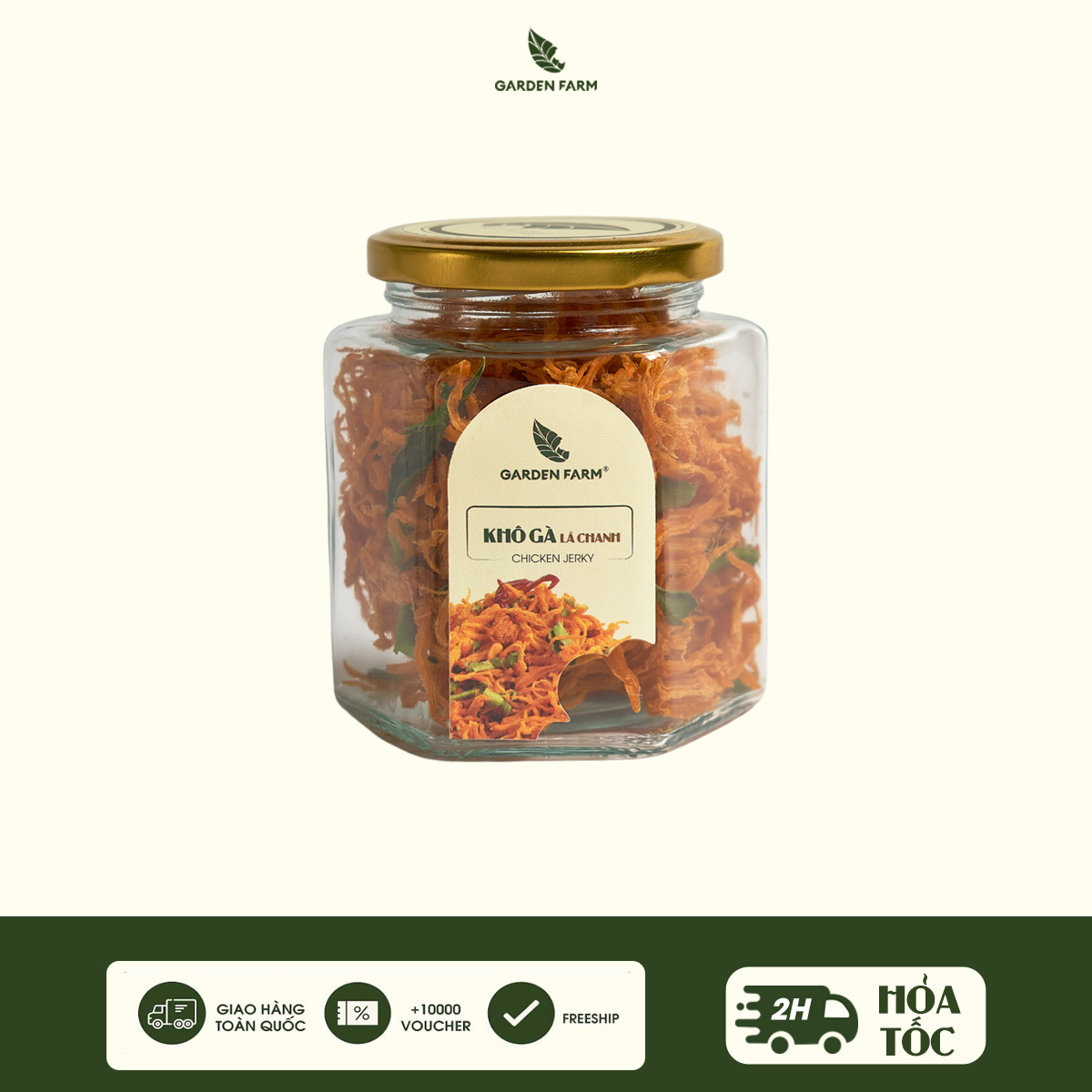 Khô Gà Lá Chanh GARDEN FARM Hũ Thuỷ Tinh 90g