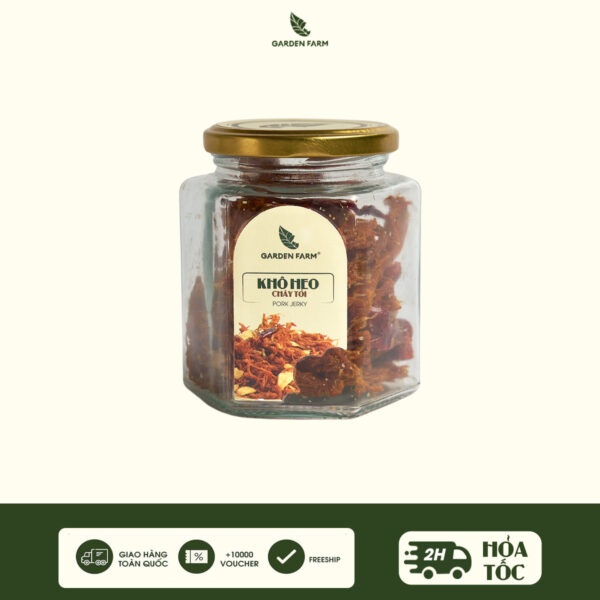 Khô heo cháy tỏi GARDEN FARM Hũ Thuỷ Tinh 90g