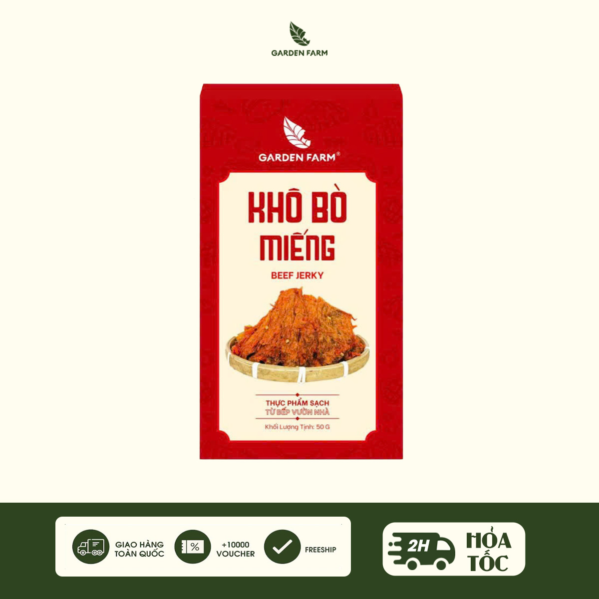 Khô bò miếng 50g - Hộp Giấy Garden Farm