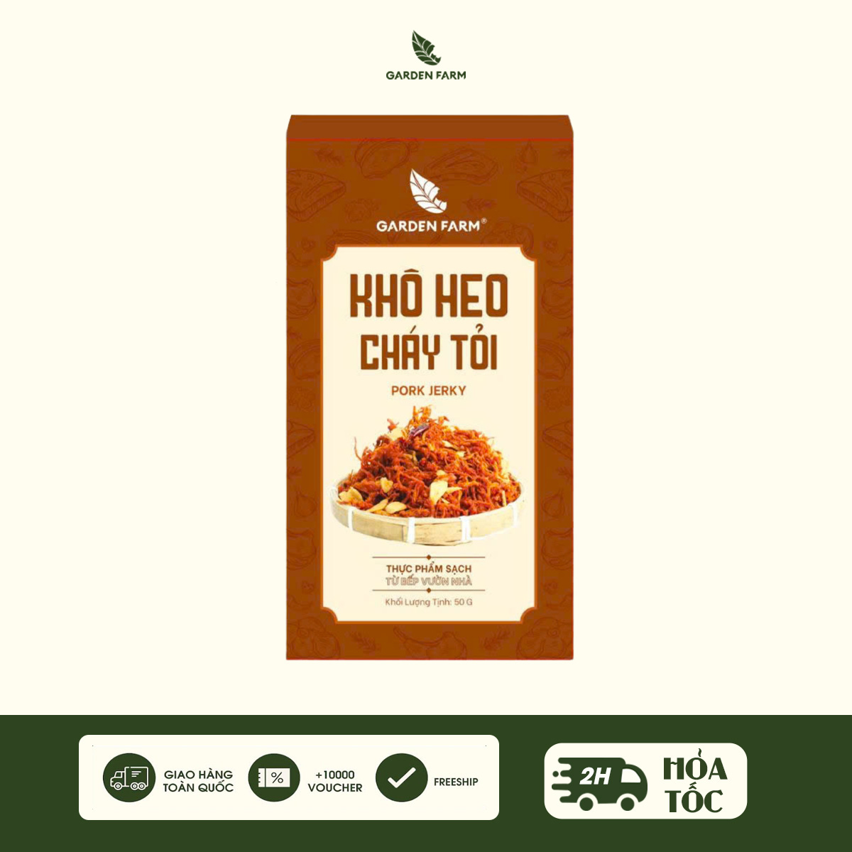 Khô heo cháy tỏi 50gr - Hộp Giấy GARDEN FARM